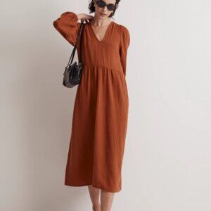 Rust Orange V-Neck Dress